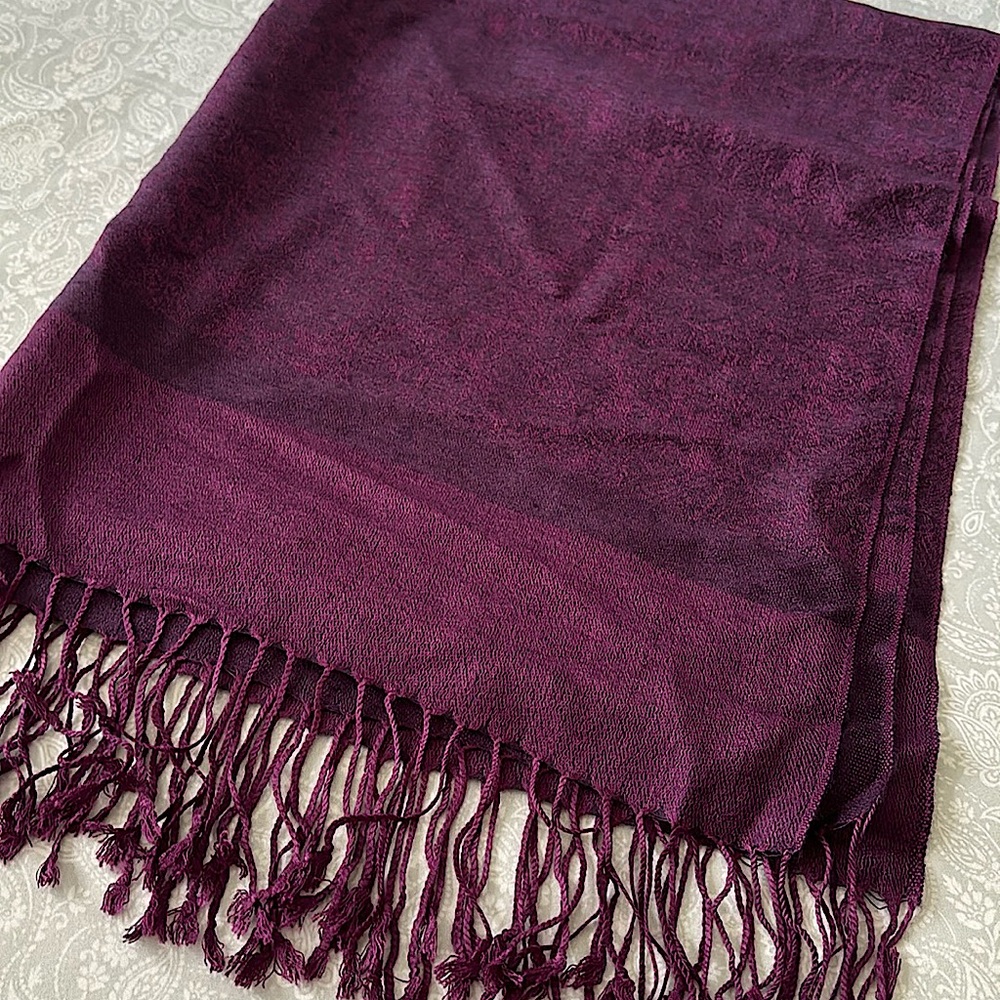 PASHMINA Shawl Wrap Scarf pashmina silk paisley purple violet fringe